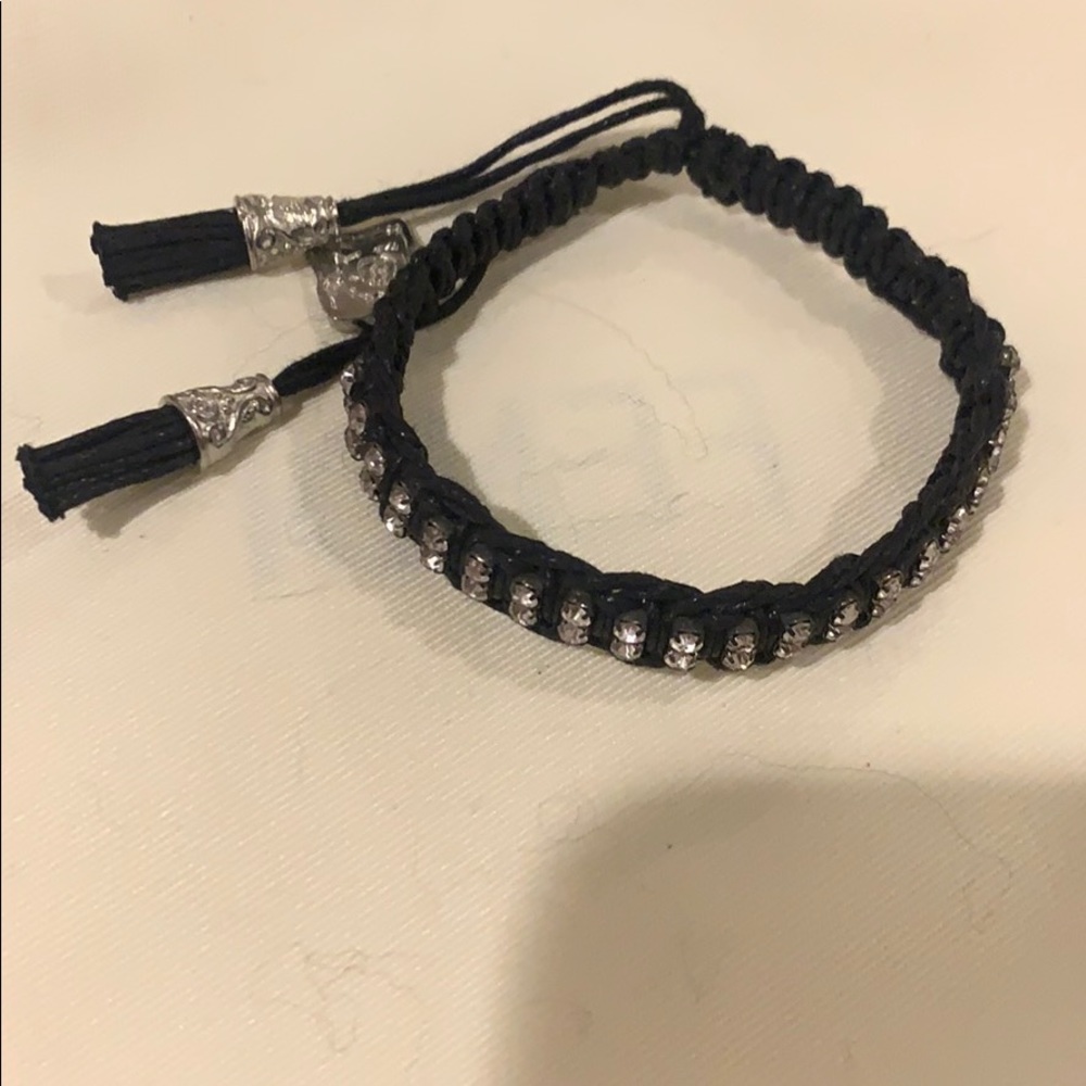 Rose Gonzales black leather bracelet with stones